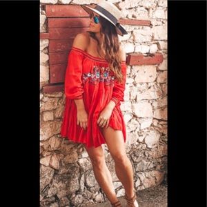 NWT FREE PEOPLE SUNBEAM DRESS IN RED SZ M  & S